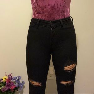 High rise black ripped Hollister jeans